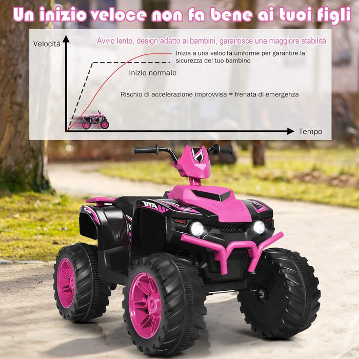 12 V Quad Elettrico per Bambini, Auto Elettrica Cavalcabile con Luci LED e Musica, Velocità Fino a 5km/h, per Bambini 3-7 Anni (Rosa)