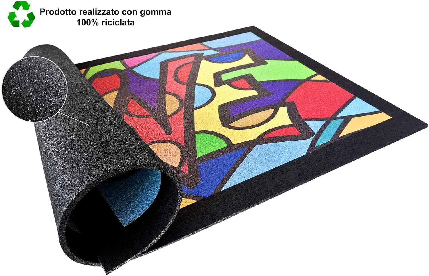 Zerbino Gomma Dipinto Artistico Jack Ottanio Pop Art 40x70 cm Antiscivolo I Love The Love (F)