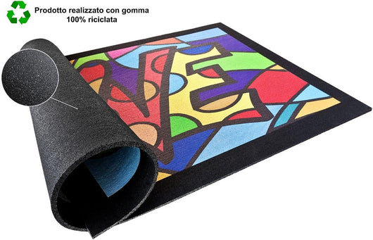 Zerbino Gomma Dipinto Artistico Jack Ottanio Pop Art 40x70 cm Antiscivolo I Love The Love (F)