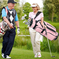 Set di Mazze da Golf per Donne, Include Driver in Lega di Alluminio, Legno da Fairway 3, Ibrido 4, Ferri 6, 7, 8 e 9, Putter, Sacca da Golf con Cinghie, Rosa, 24 x 24 x 115,5 cm