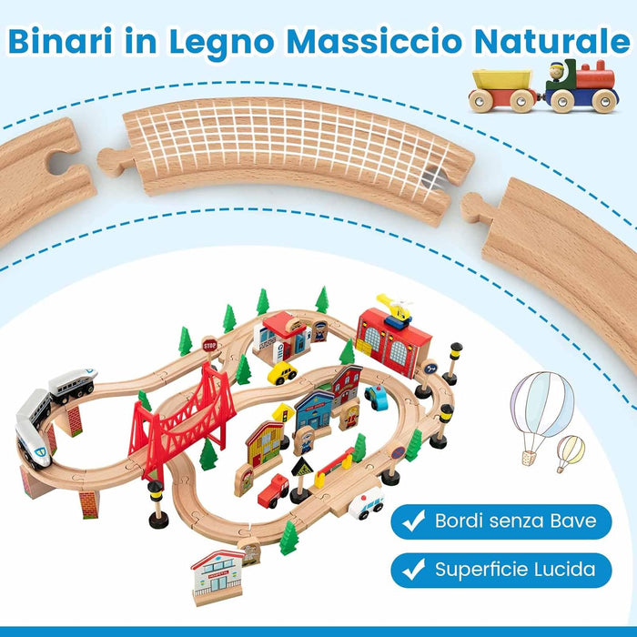 Tavolo e Set di Trenini in Legno, Tavolo Reversibile e Staccabile e Binari in Legno Massiccio, Set da Gioco Creativo 84/80 Pezzi, per Bambini 3 Anni+ (Stile 2)
