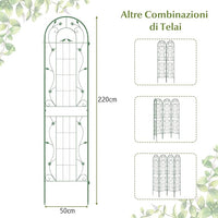 Grigliati per Rampicanti 220 x 50 CM, Set di 2 Tralicci di Metallo Antiruggine per Piante Rampicanti, Rose e Verdure, Decorazione Esterna per Giardino, Cortile e Patio (Verde)