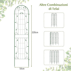 Grigliati per Rampicanti 220 x 50 CM, Set di 2 Tralicci di Metallo Antiruggine per Piante Rampicanti, Rose e Verdure, Decorazione Esterna per Giardino, Cortile e Patio (Verde)