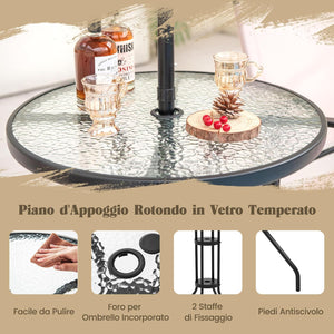 Set Mobili da Giardino 4 Pezzi in Metallo, Tavolo in Vetro e 2 Sedie Pieghevoli, Tavolo da Giardino con Ombrellone e Sedie, per Giardino, Portico, Balcone (Con Ombrello)
