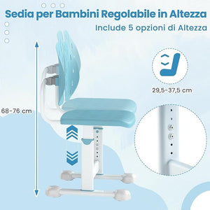 Sedia per Bambini 3+ Anni, Poltrona Ergonomica con Doppi Supporti Dorsali e Seduta Traspirante e Struttura in Metallo Resistente, Sedia Regolabile in Altezza per Camera da Letto (Blu)
