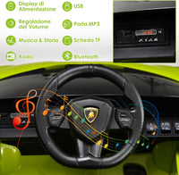 Macchina Elettrica Lamborghini per Bambini da 12V, Veicolo Elettrico con Luci LED MP3 Telecomando, Fino a 5km/h, +3 Anni (Verde)