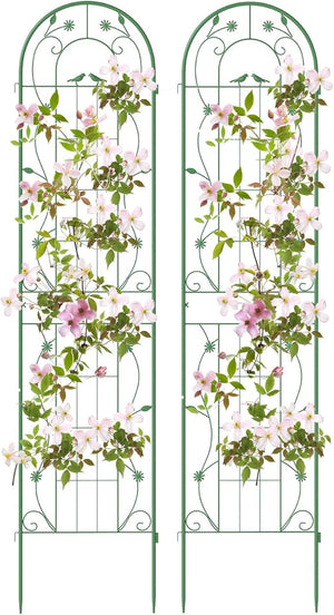 Grigliati per Rampicanti 220 x 50 CM, Set di 2 Tralicci di Metallo Antiruggine per Piante Rampicanti, Rose e Verdure, Decorazione Esterna per Giardino, Cortile e Patio (Verde)