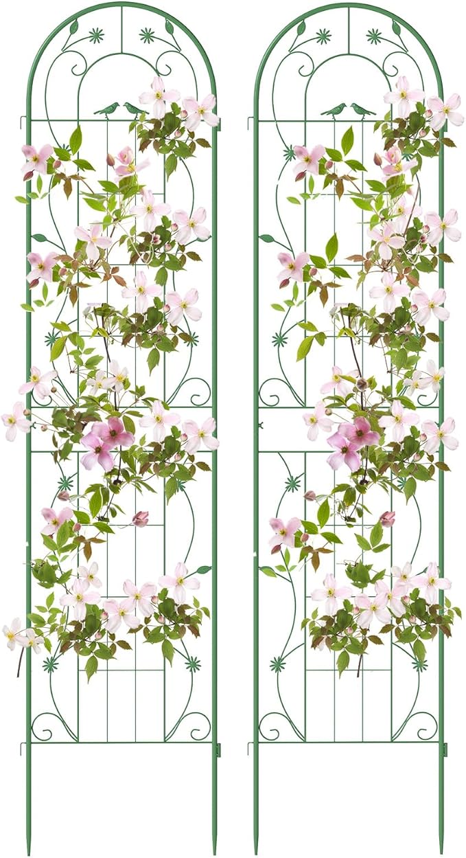 Grigliati per Rampicanti 220 x 50 CM, Set di 2 Tralicci di Metallo Antiruggine per Piante Rampicanti, Rose e Verdure, Decorazione Esterna per Giardino, Cortile e Patio (Verde)