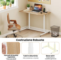 Scrivania Regolabile in Altezza a Forma di C, Scrivania con Ruote Bloccabili e Struttura in Metallo, Tvolo Portatile per Laptop e per Spazi Ridotti (Naturale)