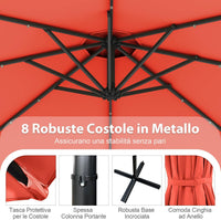 Ombrellone da Giardino ∅300 cm con 32 Luci LED, Ombrellone Prendisole con Rotazione di 360°, Inclinazione Regolabile, 8 Stecche, Manovella, per Giardino Piscina Cortile (Arancione)