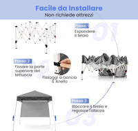 Gazebo Pop-up da Esterno 182 x 182 cm, Gazebo Pieghevole con 1 Parete Laterale, Gambe Inclinabili Regolabili e 4 Picchetti, Tendone Impermeabile per Feste, Campeggio e Picnic (Grigio)
