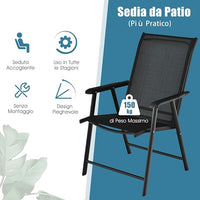 Set di 2 Sedie Pieghevoli, Sedia da Esterno con Struttura in Ferro Resistente, Con Braccioli, Ideale per Campeggio Spiaggia, 68 x 59 x 93cm (Nero)