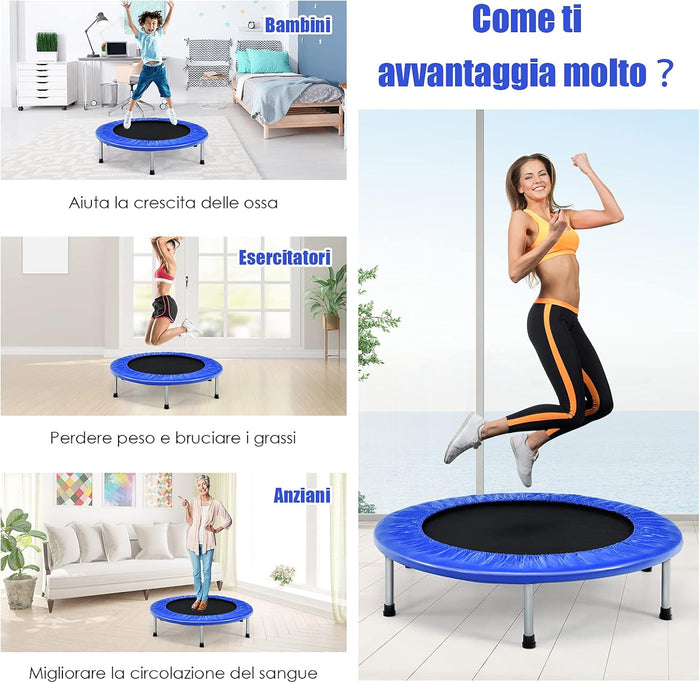 Mini Trampolino Elastico e Pieghevole, Capacità di Carico 150 kg, per Interno ed Esterno