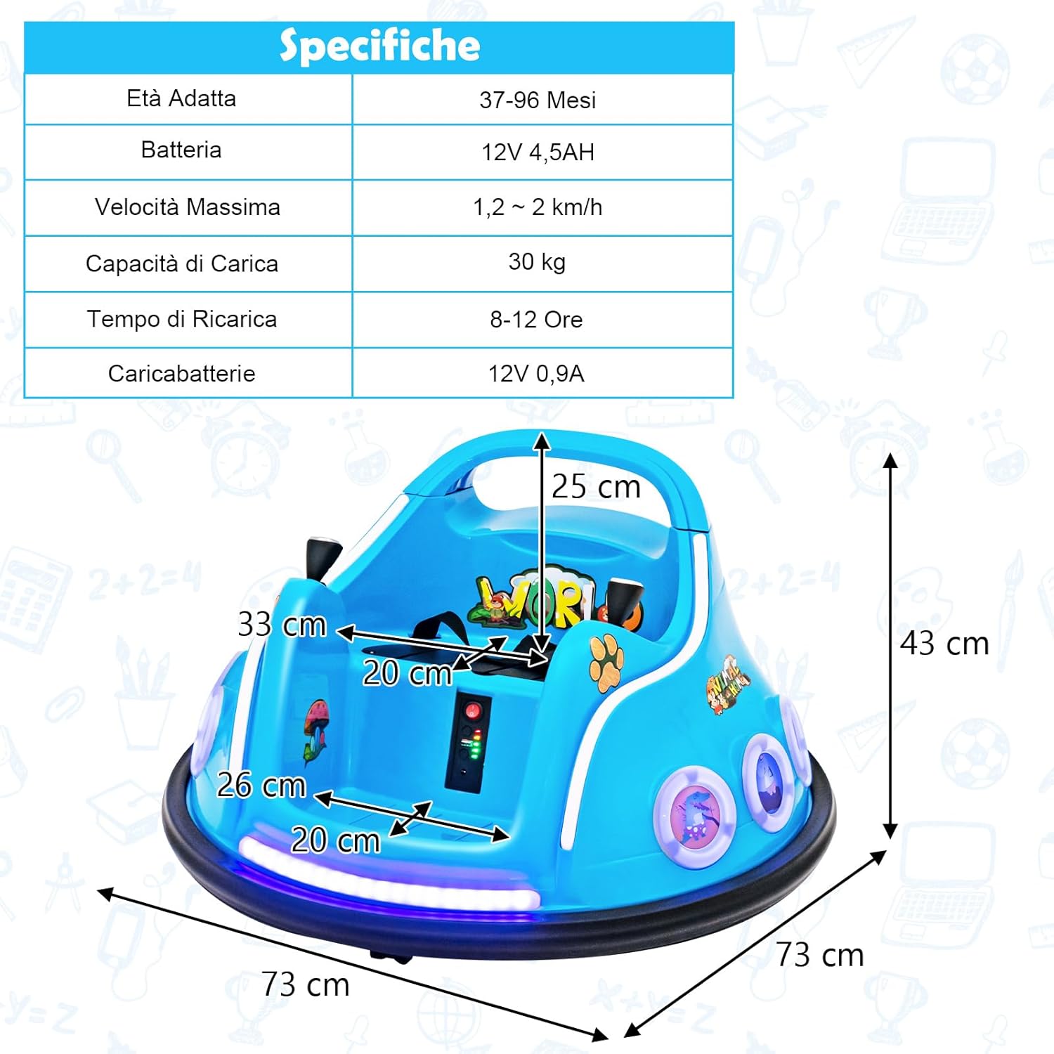 12V Autoscontro Elettrico per Bambini, Macchina Elettrica per Bambini con Design Girevole a 360° Telecomando Luci Musica, Macchina Cavalcabile per Bambini 37-96 Mesi (Blu)