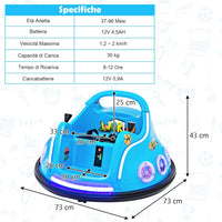 12V Autoscontro Elettrico per Bambini, Macchina Elettrica per Bambini con Design Girevole a 360° Telecomando Luci Musica, Macchina Cavalcabile per Bambini 37-96 Mesi (Blu)