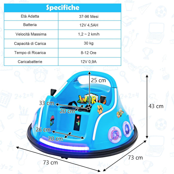 12V Autoscontro Elettrico per Bambini, Macchina Elettrica per Bambini con Design Girevole a 360° Telecomando Luci Musica, Macchina Cavalcabile per Bambini 37-96 Mesi (Blu)