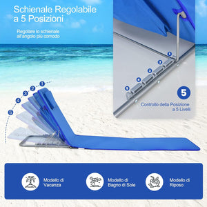 Tappettino da Spiaggia, Set di 2 Tappettini Spiaggia con Tavolino, Materassino Prendisole Pieghevole, Lettino da Spiaggia con Poggiatesta e Schienale Regolabile, Portabile con Tracolla