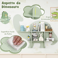 Libreria da Parete per Bambini a Forma di Dinosauro, Mensola a 2 Ripiani in Legno da Appendere, Scaffale da Parete per Camera dei Bambini Camera da Gioco Asilo, 105,5x16x78,5 cm