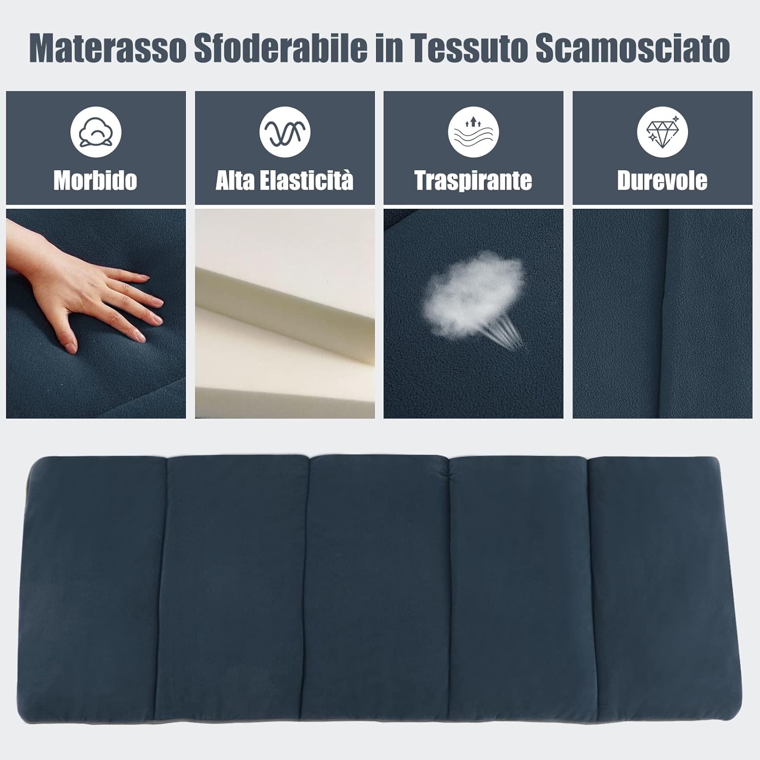 Letto Brandina Pieghevole con Materasso e Cuscino Rimovibili, Borsa da Trasporto, con Struttura Metallica Resistente, per Casa, Ufficio, Campeggio, Carico Fino a 150 kg