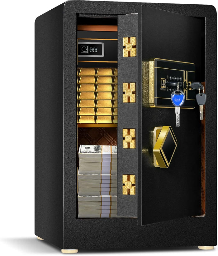 Cassetta di Sicurezza, Cassaforte di Sicurezza con Tastiera Digitale e Serratura a Chiave, in Acciaio con Ripiano Rimovibile, 35,5x38x59 cm