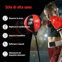Punching Ball per Bambini e Adulti, Pungiball con Guanti e Pompa Manuale, Sacco da Boxe da Terra Altezza Regolabile 85-130cm