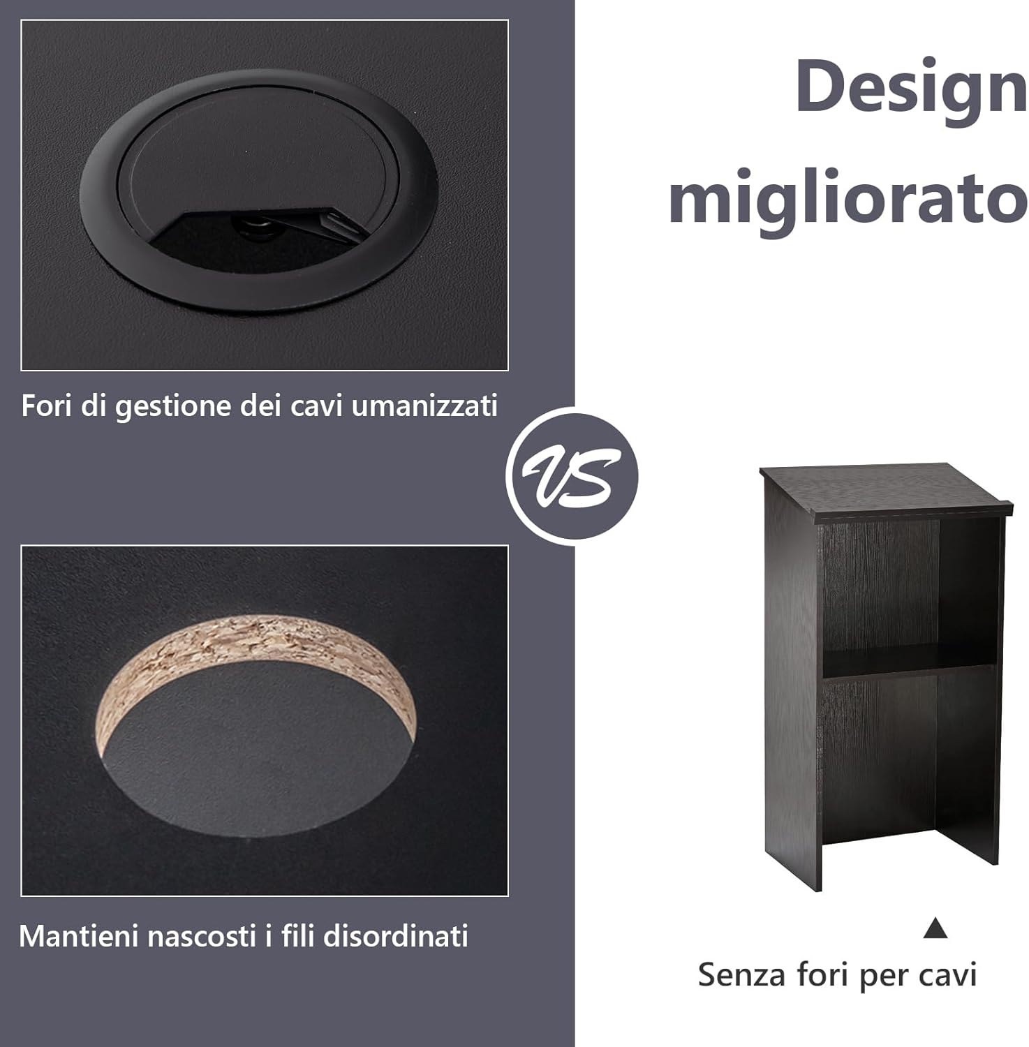 Leggio per Oratori, Podio per Conferenza con Ripiani e Fori per Cavi, Leggio da Pulpito in Legno per Aula, Ufficio, Ristorante e Seminario, Nero