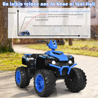 12 V Quad Elettrico per Bambini, Auto Elettrica Cavalcabile con Luci LED e Musica, Velocità Fino a 5km/h, per Bambini 3-7 Anni (Blu)
