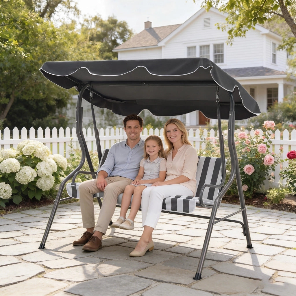 Balancelle da Giardino 3 Posti con Cuscini Grigio e Bianco ¨C zephmum ¨C Grigio, Bianco, 3 Posti