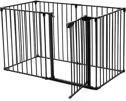 Cancelletto Pieghevole in Ferro per Camino e Scale, Cancello con 6 Pannelli per Bambini, Cani e Gatti, Barriera Protettiva da Interno ed Esterno, 2 Colori Disponibili, 380 x 74,5cm (Nero)