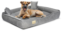 AIO FACTORY Cuccia per cani 115x95 cm in velluto grigio con cuscino impermeabile