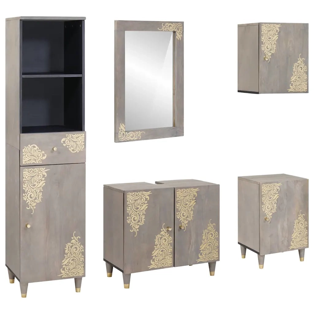 Set di Armadi da Bagno 5 pcs Grigio Legno di mango massello 3310156
