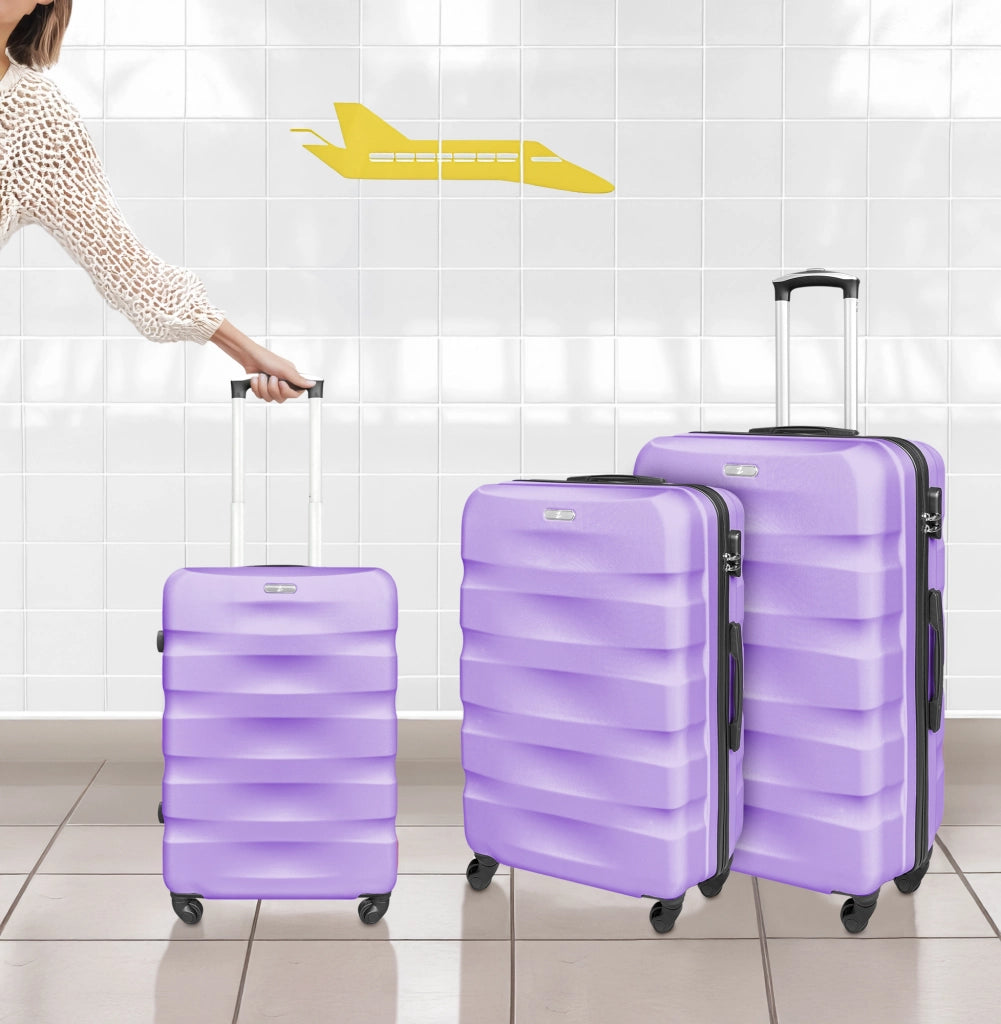 Set Di 3 Valigie Rigide ABS Valigia Da Viaggio Con Chiusura Lucchetto Combinazione Grande Media Piccola Forti Resistenti Manico Telescopico Trolley Borsa Vacanze Set Viaggio Treno Aereo Auto Lilla