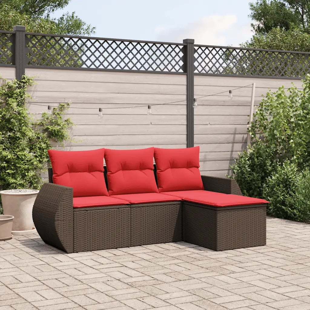 Set Divani da Giardino 4 pz con Cuscini Marrone in Polyrattan 3221273