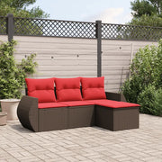Set Divani da Giardino 4 pz con Cuscini Marrone in Polyrattan 3221273