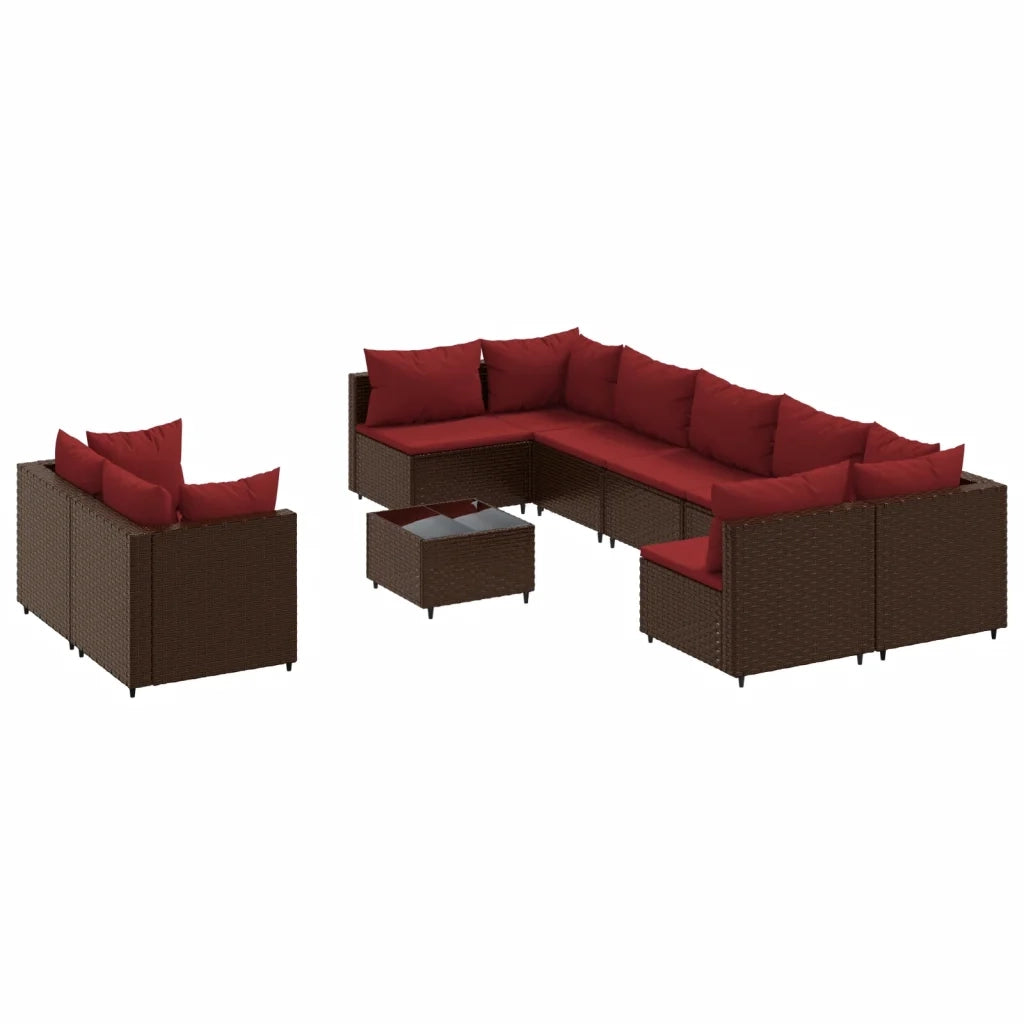 Set Divani da Giardino 10pz con Cuscini in Polyrattan Marrone 3308309