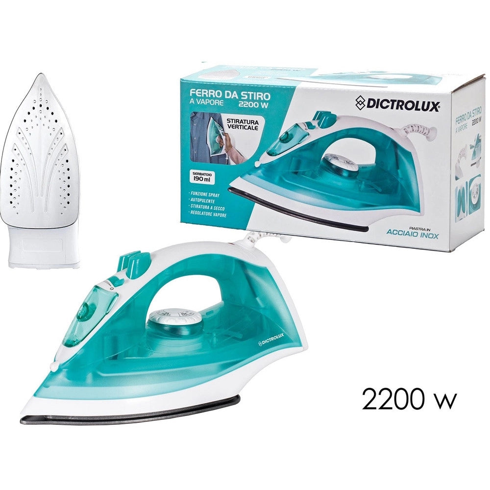 Trade Shop - Ferro Da Stiro A Vapore 2200w Piastra In Acciaio Stiratura Verticale Serbatoio Da 190 Ml -