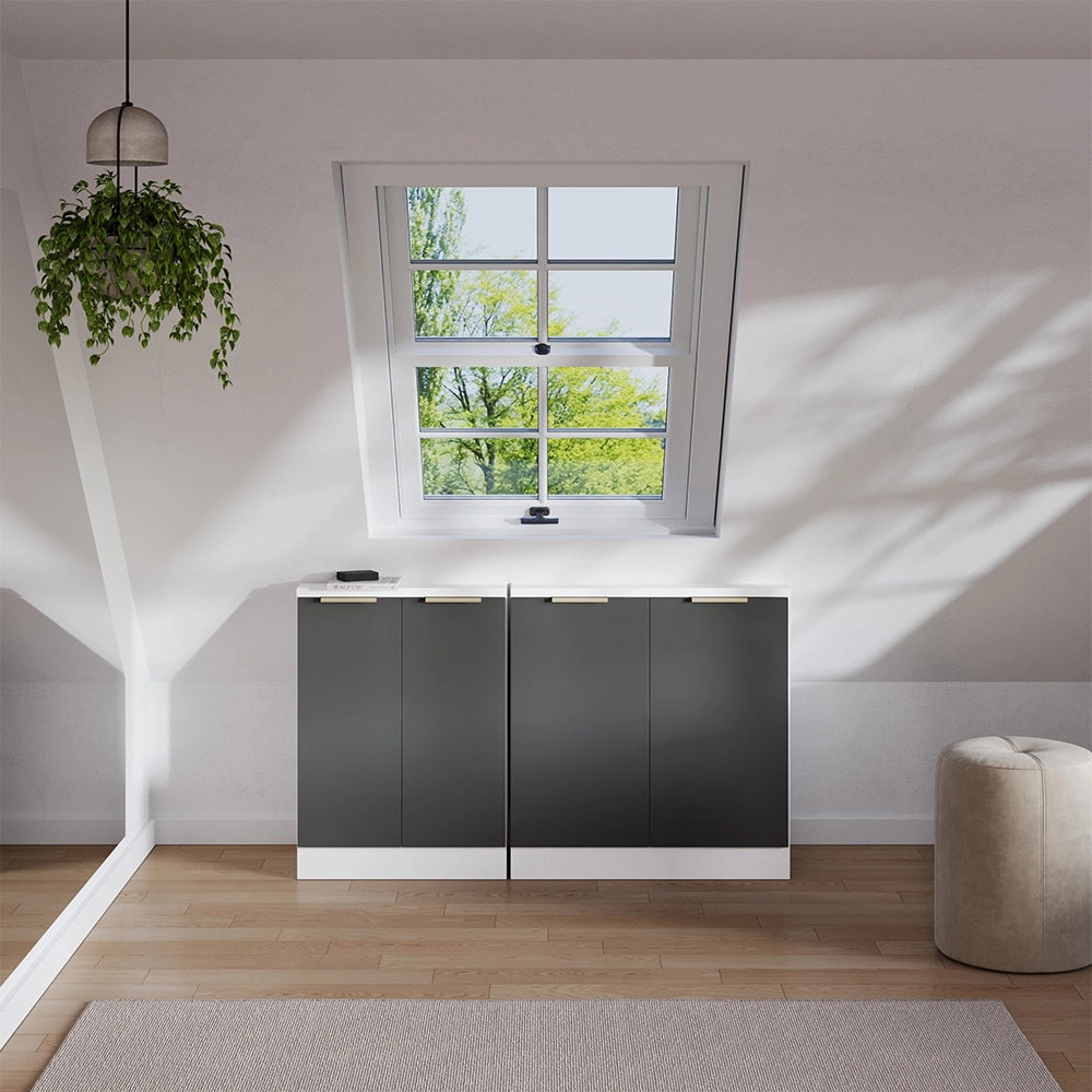 Set di mobili sottotetto Rion Antracite-oro/Bianco 140 cm Set di 2 Vicco