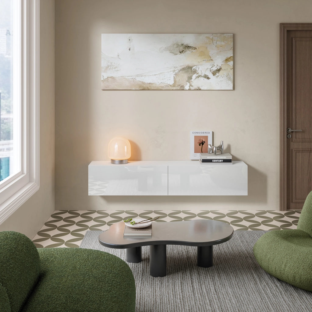 Mobile Pensile Evaton Porta TV da Parete 160 x 32 x 30 cm - Bianco Lucido [en.casa]