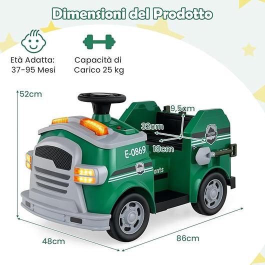 Macchina Elettrico per Bambini 12V, Auto Cavalcabile con Pala, Estintore, Scala, Casco di Sicurezza, 4 Ruote, Sirena e Clacson, Camion Realistico dei Pompieri per Bambini 3-8 Anni (Verde)