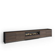 Mobile TV Soggiorno, 310x50x37 cm, Per TV fino a 80", Camino elettrico, LED, Rovere scuro e Nero