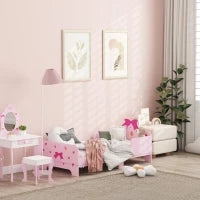 Letto per Bambini con Sponde e Fantasia a Fiocchi e Cuori, Età 3-6 Anni, 143x74x59cm, Rosa