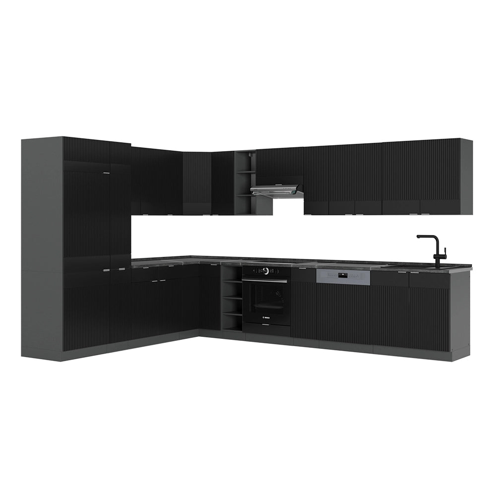 Cucina angolare completa Fame-Line Nero rigato/Antracite 347 x 60 cm, PT Antracite Vicco