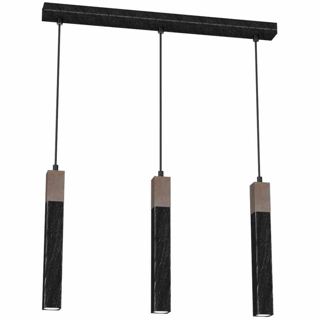 Milagro SOLO lampadario sospeso 3 luci nero legno 60cm