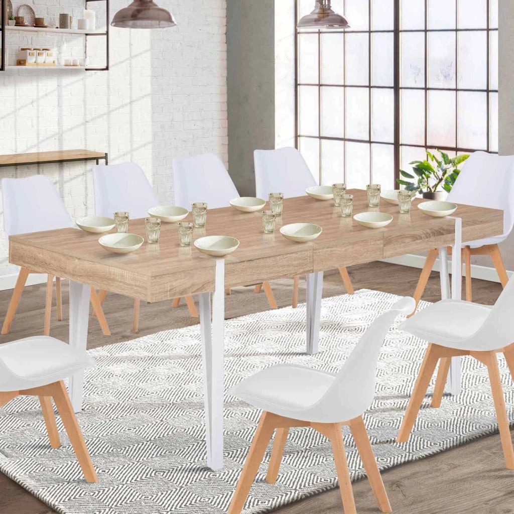 IDMarket - AUSTRIA Tavolo da pranzo rettangolare allungabile per 6-10 persone con gambe a spillo bianche 160-200 cm