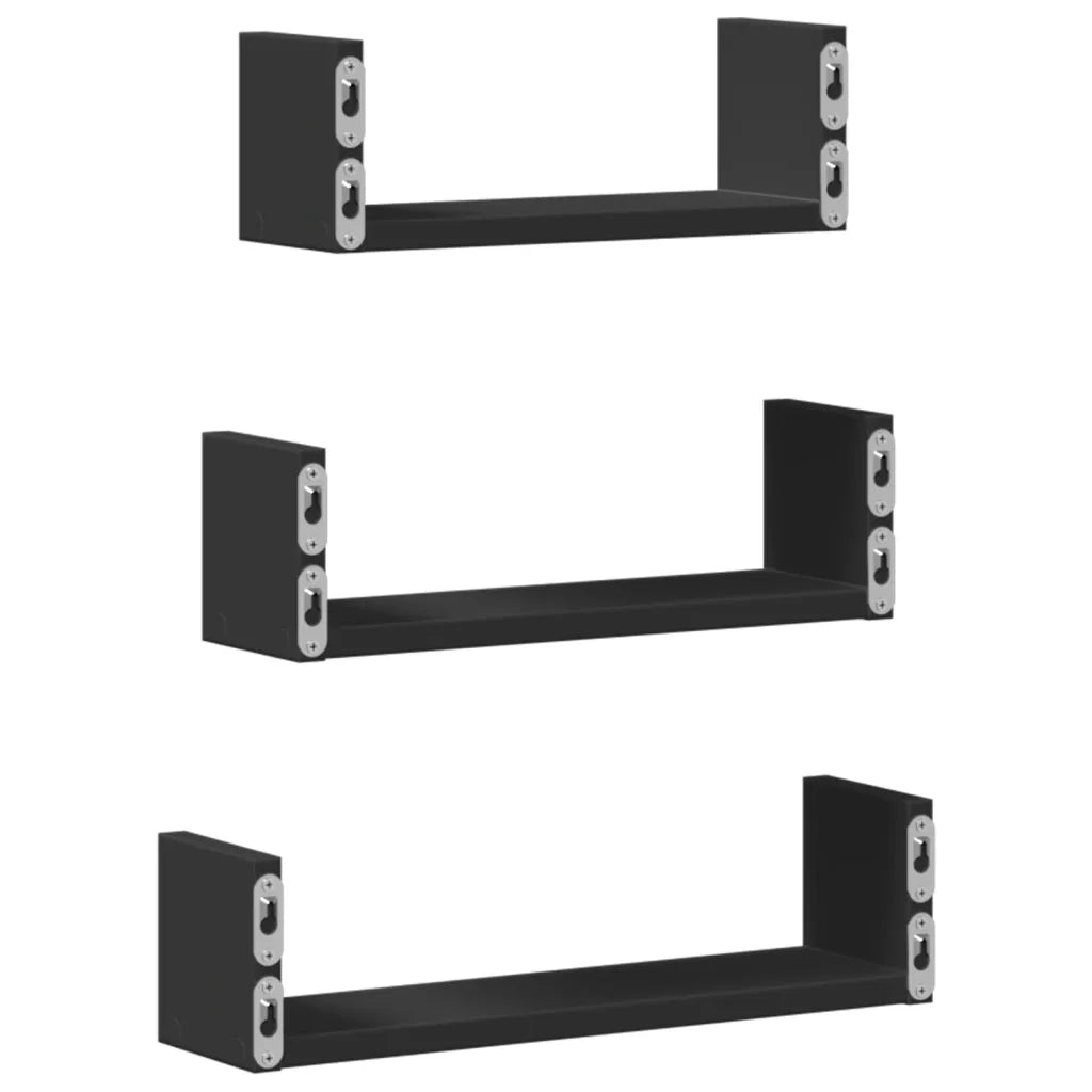 3 pz Mensole a Muro | Scaffale Parete | Ripiano a parete Nere in Truciolato