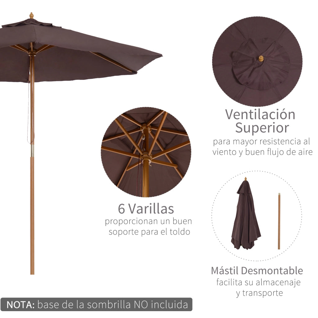 Ombrellone da Giardino ?250x230 cm ¨C zephmum ¨C 6 Varillas Sistema Corde