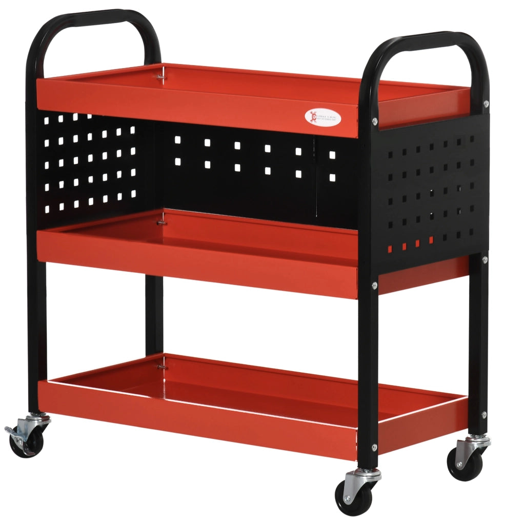 Carro attrezzi con 3 ripiani pannelli forati e ruote con freno ¨C zephmum ¨C 75x35x80 cm nero