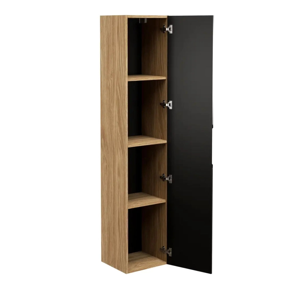 Colonna da bagno VELNIA - 1 porta - H170 cm - Colori rovere chiaro e nero - Da appendere