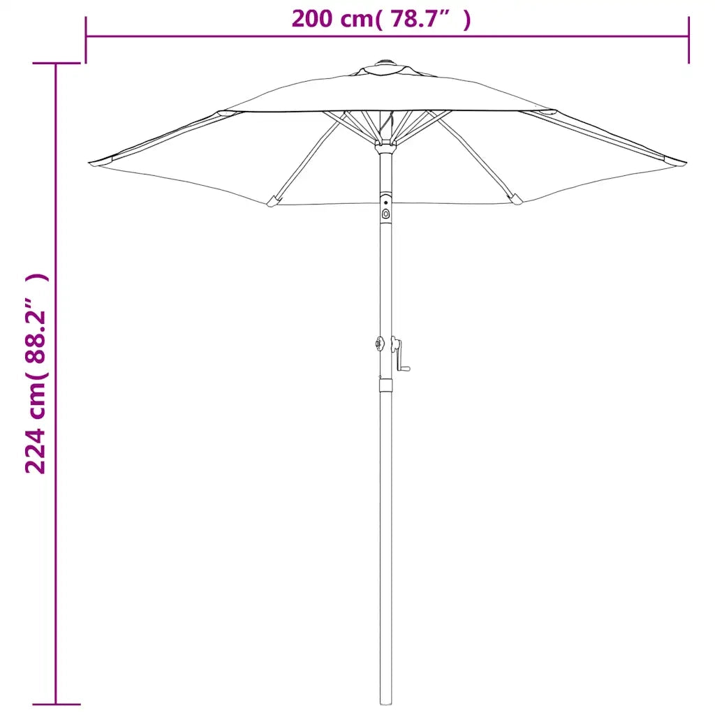 Ombrello | Parasolne Nero 200x224 cm in Alluminio
