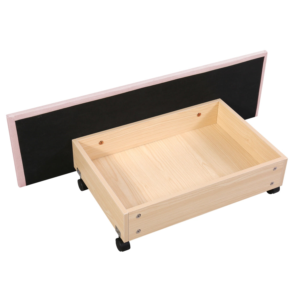 OKWISH Letto Singolo 90×200 cm con 2 Cassetti, LED Regolabile e Testiera Regolabile, senza Materasso, in Tessuto Imbottito, Rosa
